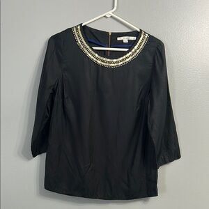 Boden Black and Gold Embellished Silk Blouse SZ 6